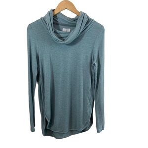 Lou & Grey Cowlneck Pullover Top Blue Green Round Hem Soft Sz S